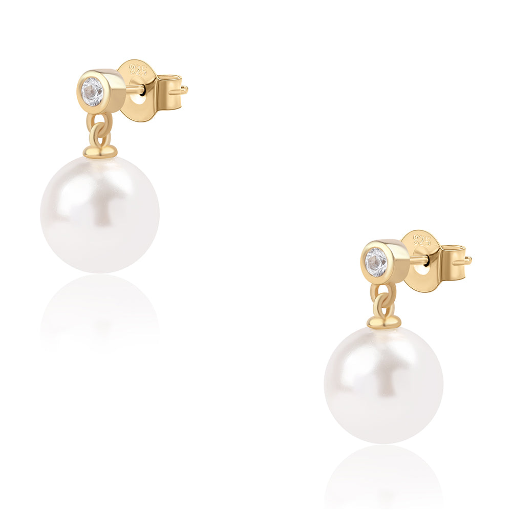 Brincos de Prata com Banho de Ouro com Pérola de Água Doce Branca e Topázio Branco 1 