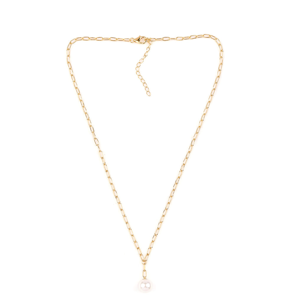 Colar de Prata com Banho de Ouro com Pérola de Água Doce Branca  Contraste: Cabeca de Veado (800)