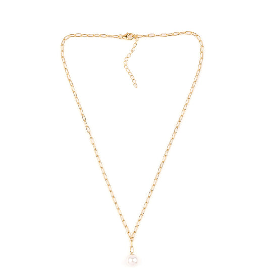 Colar de Prata com Banho de Ouro com Pérola de Água Doce Branca  Contraste: Cabeca de Veado (800)