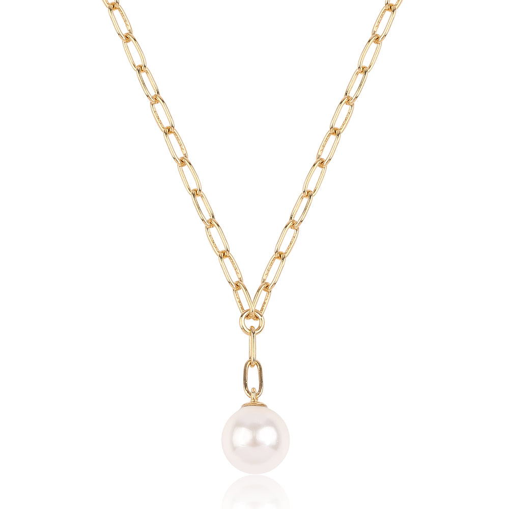 Colar de Prata com Banho de Ouro com Pérola de Água Doce Branca  Contraste: Cabeca de Veado (800)