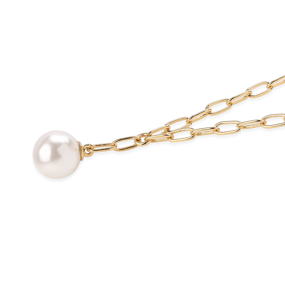 Colar de Prata com Banho de Ouro com Pérola de Água Doce Branca  Contraste: Cabeca de Veado (800) 1 