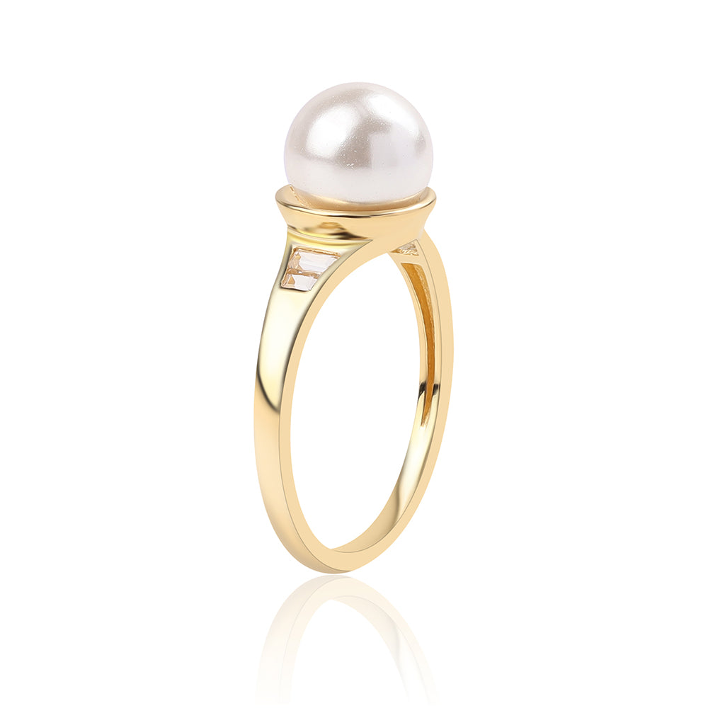 Anel de Prata com Banho de Ouro com Pérola de Água Doce Branca e Topázio Branco 2 