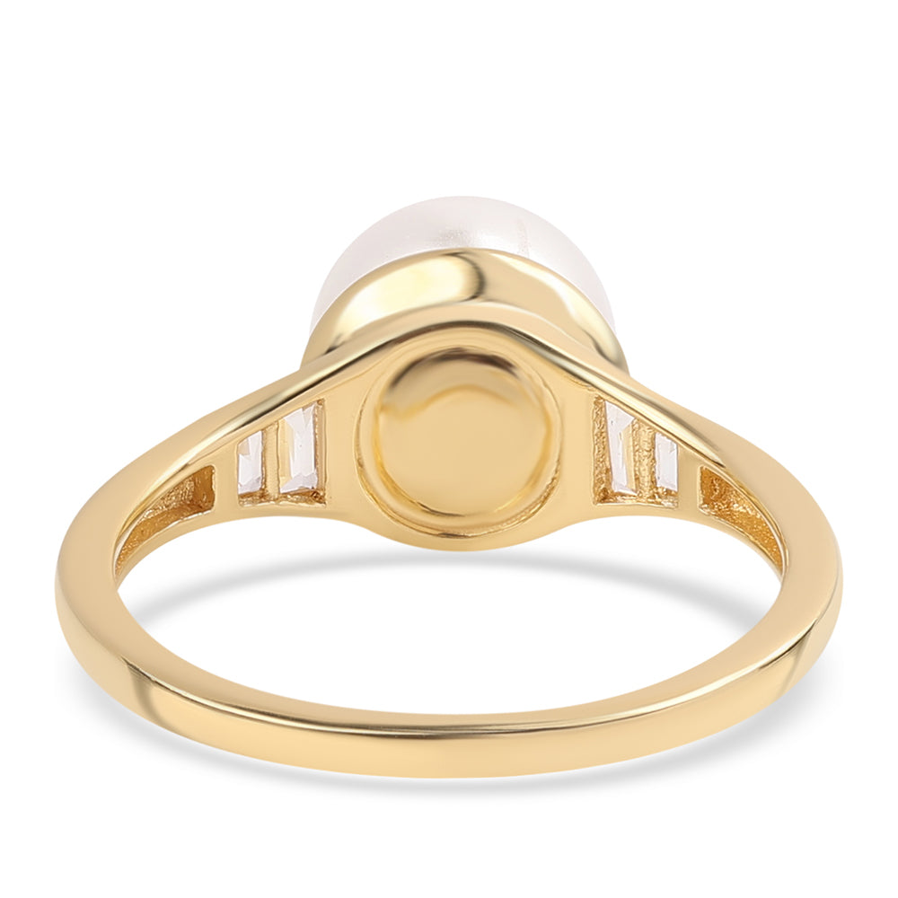 Anel de Prata com Banho de Ouro com Pérola de Água Doce Branca e Topázio Branco 3 