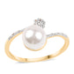 Anel de Prata com Banho de Ouro com Pérola de Água Doce Branca e Topázio Branco