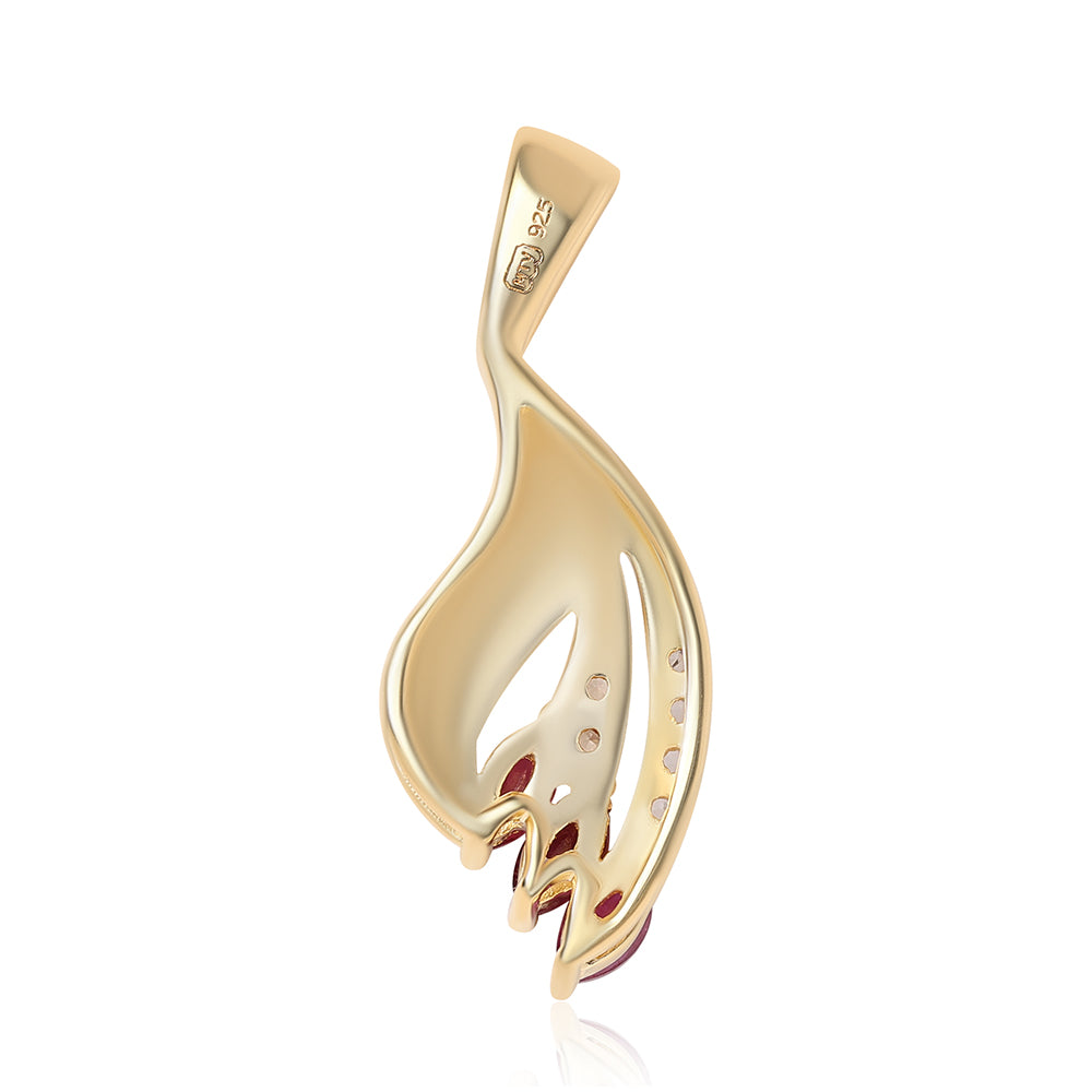 Pendente de Prata com Banho de Ouro com Rubi de Moçambique e Topázio Branco 3 