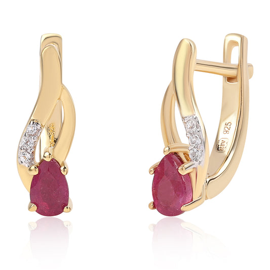 Brincos de Prata com Banho de Ouro com Rubi de Moçambique e Topázio Branco