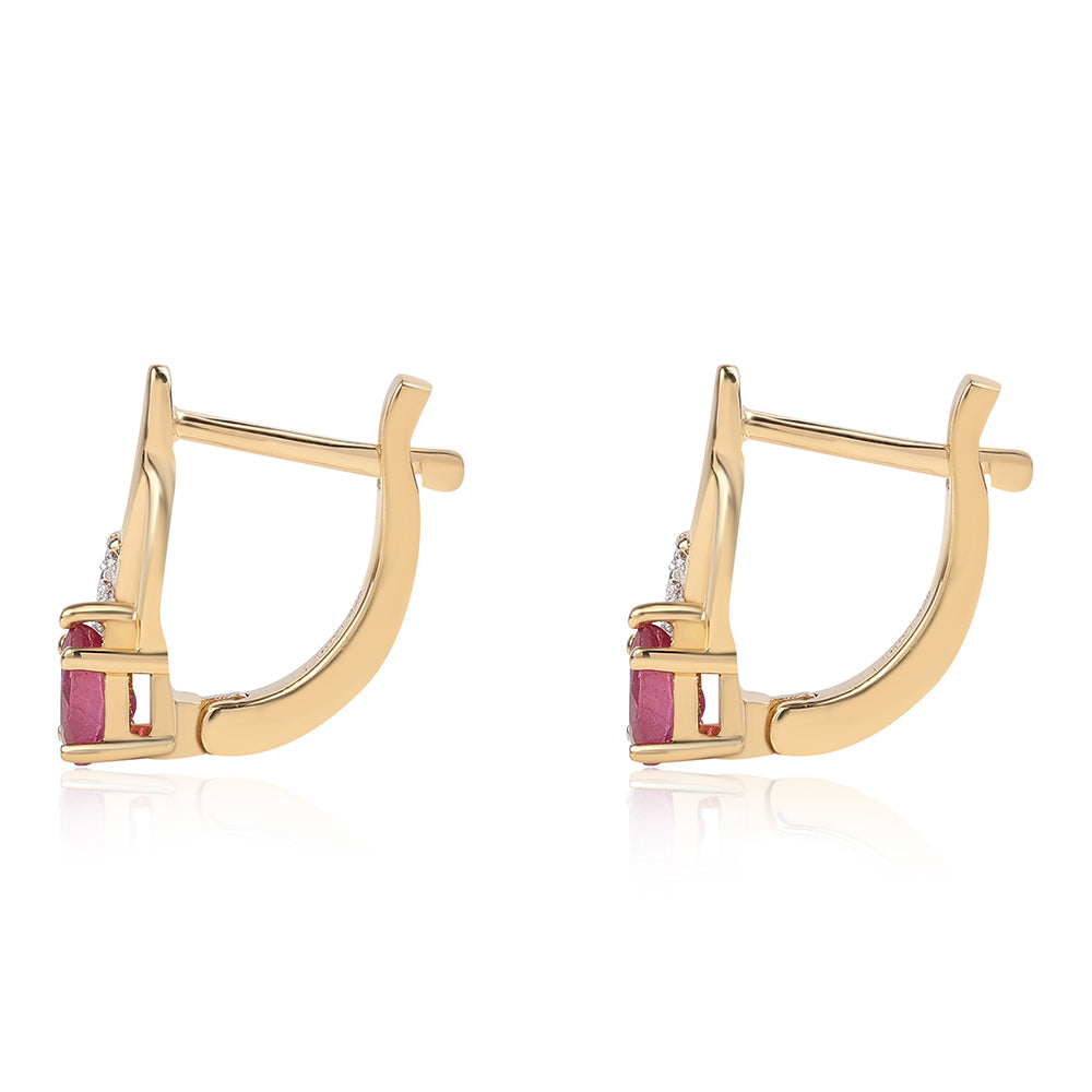 Brincos de Prata com Banho de Ouro com Rubi de Moçambique e Topázio Branco 2 