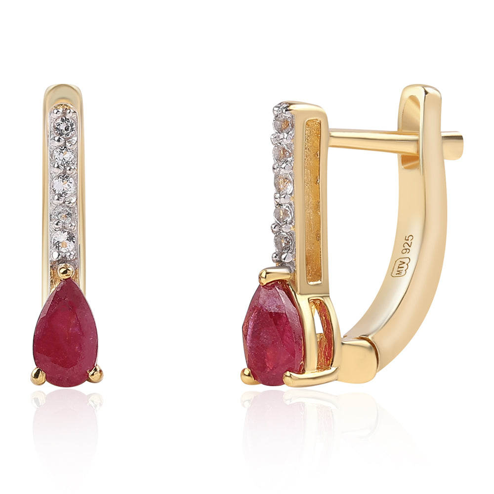 Brincos de Prata com Banho de Ouro com Rubi de Moçambique e Topázio Branco 1 