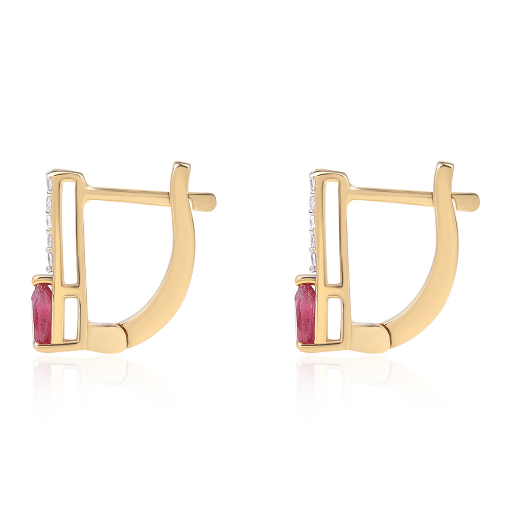 Brincos de Prata com Banho de Ouro com Rubi de Moçambique e Topázio Branco