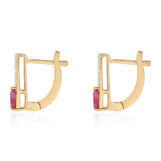 Brincos de Prata com Banho de Ouro com Rubi de Moçambique e Topázio Branco