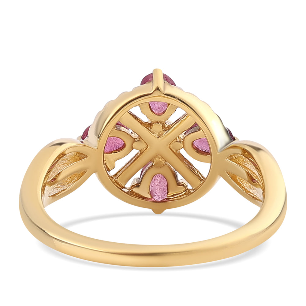 Anel de Prata com Banho de Ouro com Rubi de Moçambique e Topázio Branco 2 