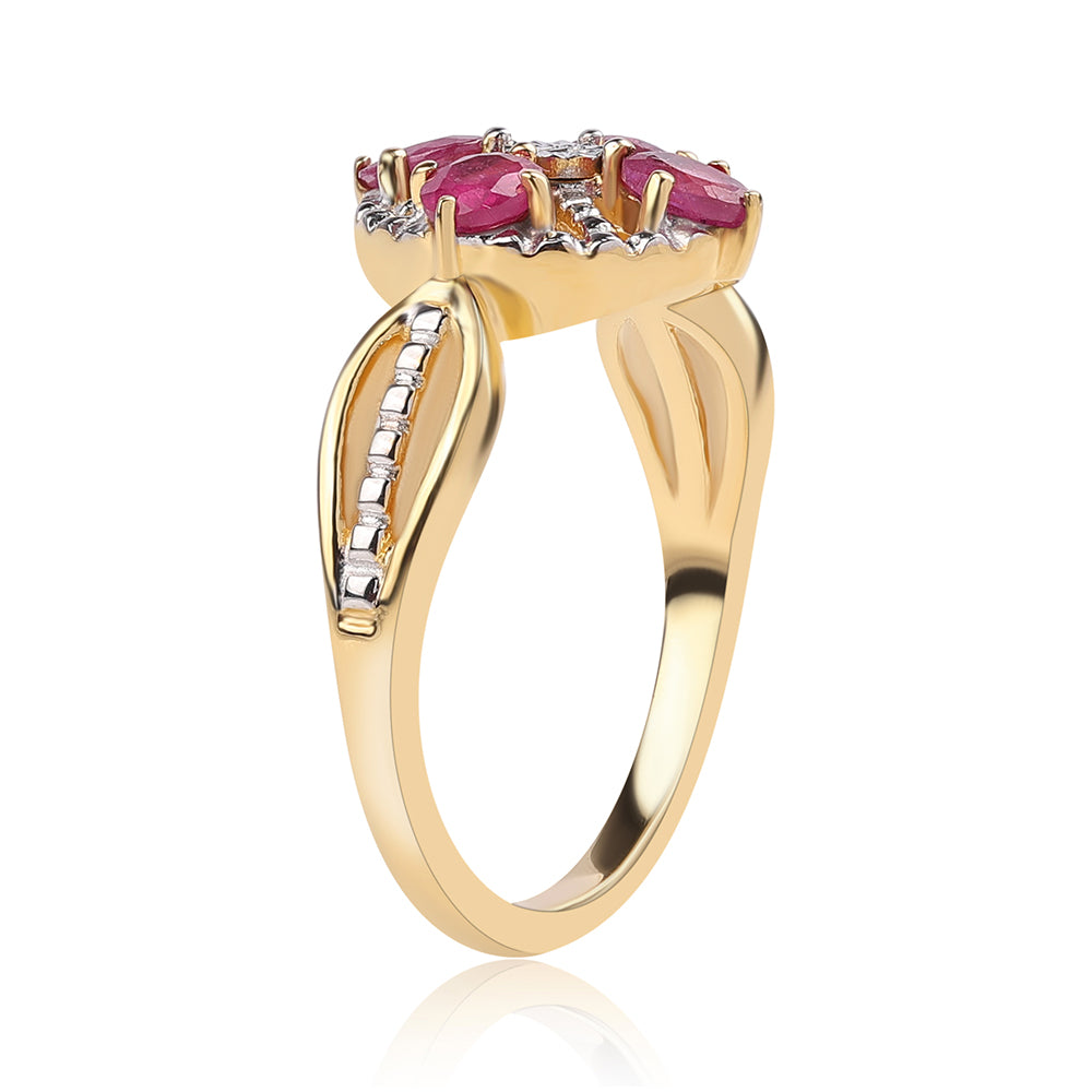 Anel de Prata com Banho de Ouro com Rubi de Moçambique e Topázio Branco 3 