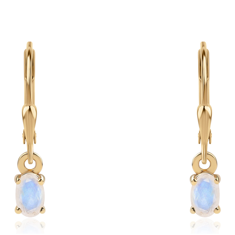 Brincos de Prata com Banho de Ouro com Pedra da Lua Arco-íris AA 2 