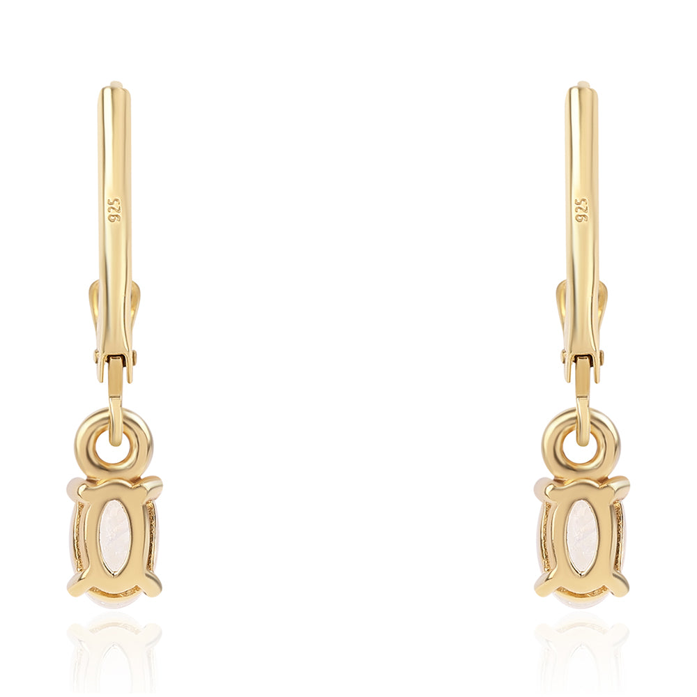 Brincos de Prata com Banho de Ouro com Pedra da Lua Arco-íris AA 3 