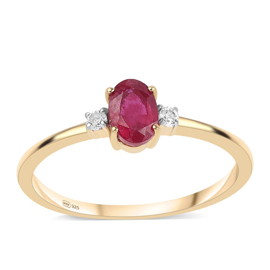 Anel de Prata com Banho de Ouro com Rubi de Moçambique e Topázio Branco