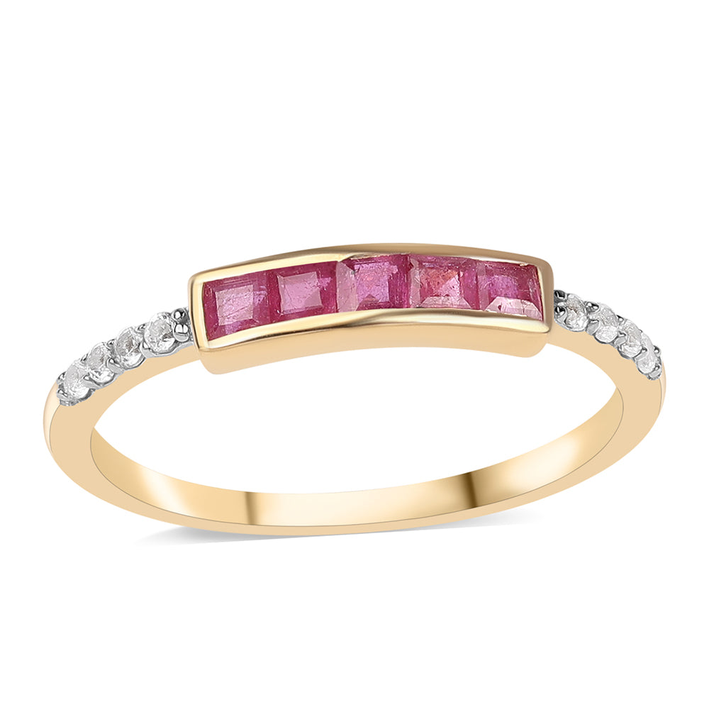 Anel de Prata com Banho de Ouro com Rubi de Moçambique e Topázio Branco 1 