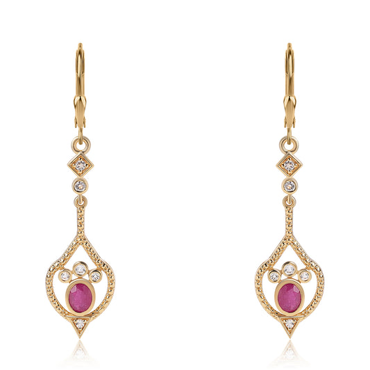 Brincos de Prata com Banho de Ouro com Rubi de Moçambique e Topázio Branco