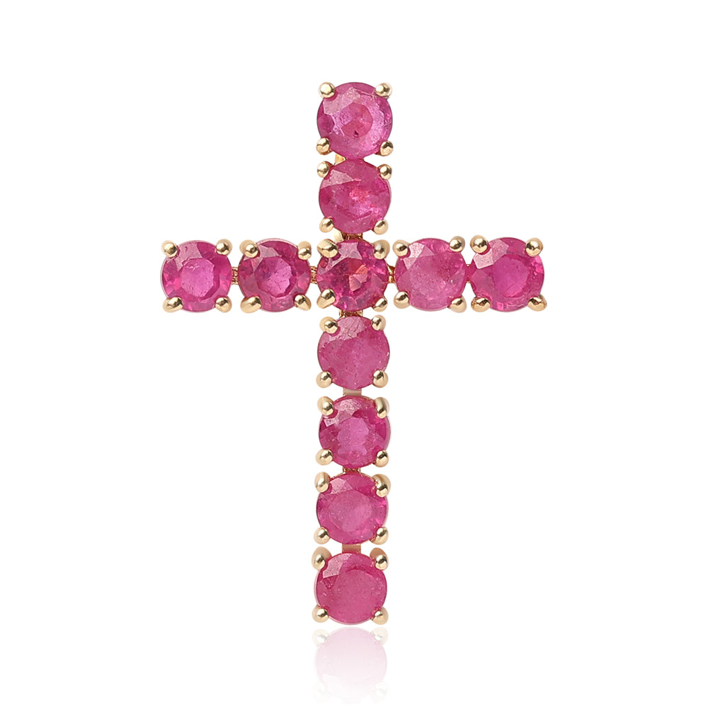Cruz Pendente de Prata com Banho de Ouro com Rubi de Moçambique