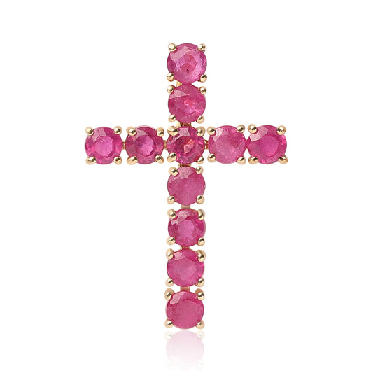 Cruz Pendente de Prata com Banho de Ouro com Rubi de Moçambique