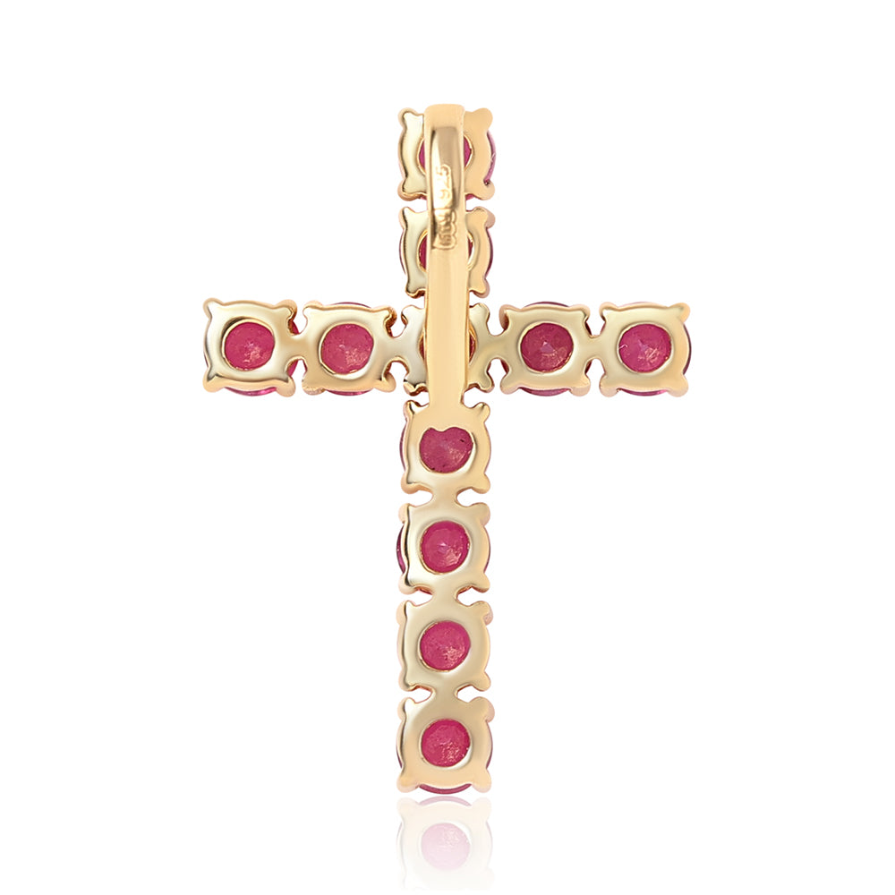Cruz Pendente de Prata com Banho de Ouro com Rubi de Moçambique 3 