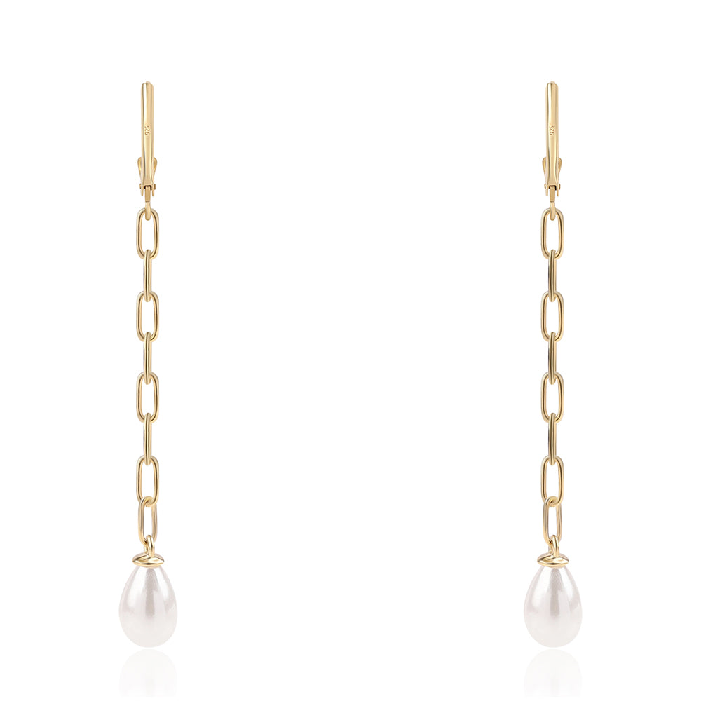 Brincos de Prata com Banho de Ouro com Pérola de Água Doce Branca 3 