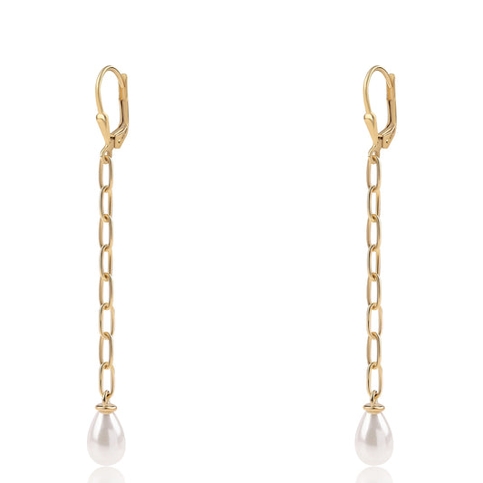 Brincos de Prata com Banho de Ouro com Pérola de Água Doce Branca