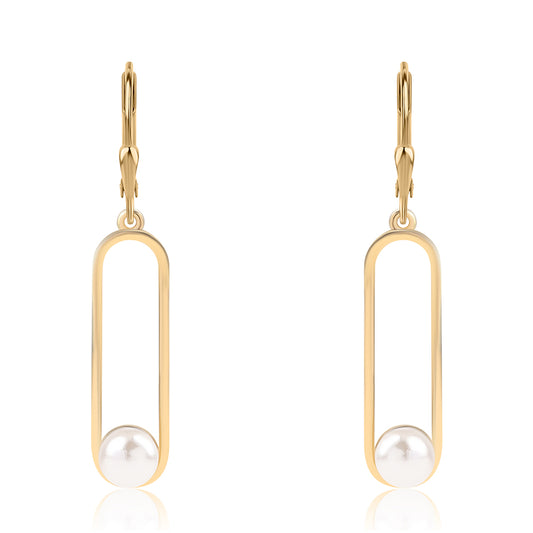 Brincos de Prata com Banho de Ouro com Pérola de Água Doce Branca