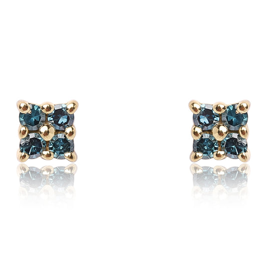 Brincos de Prata com Banho de Ouro com Diamante Azul