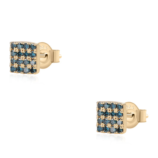 Brincos de Prata com Banho de Ouro com Diamante Azul