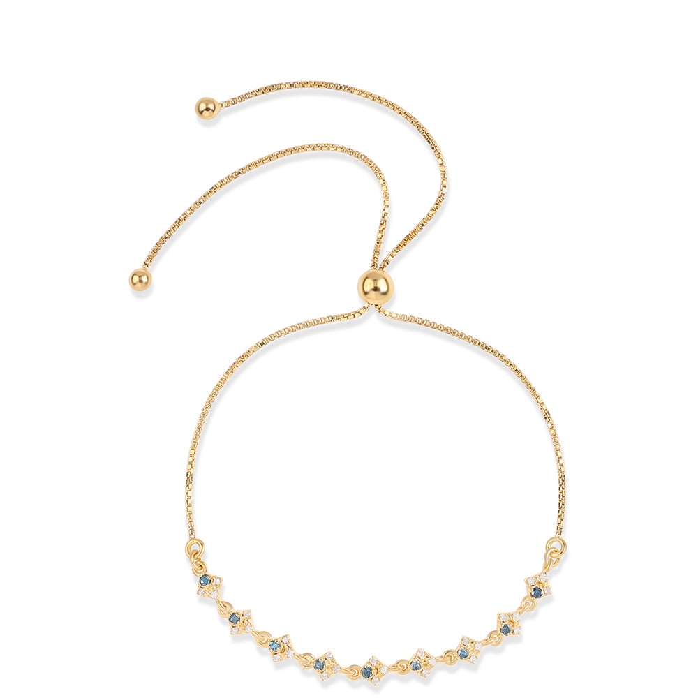 Pulseira de Prata com Banho de Ouro com Diamante Azul e Diamante Branco