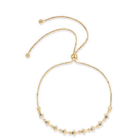 Pulseira de Prata com Banho de Ouro com Diamante Azul e Diamante Branco