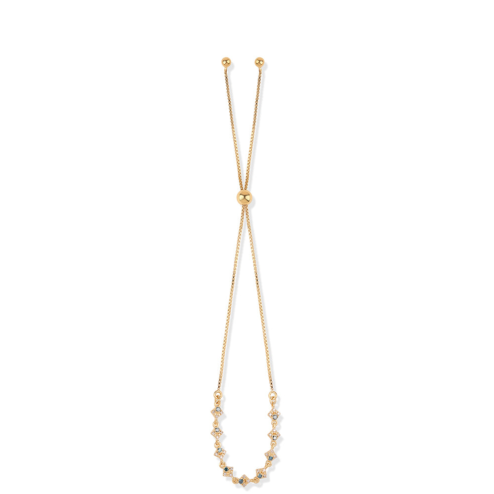 Pulseira de Prata com Banho de Ouro com Diamante Azul e Diamante Branco