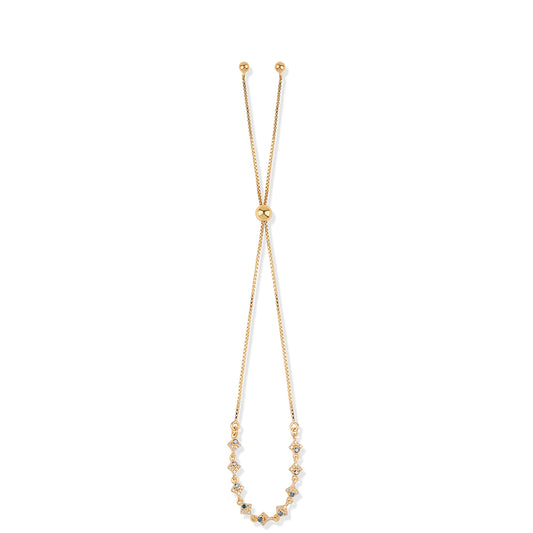 Pulseira de Prata com Banho de Ouro com Diamante Azul e Diamante Branco