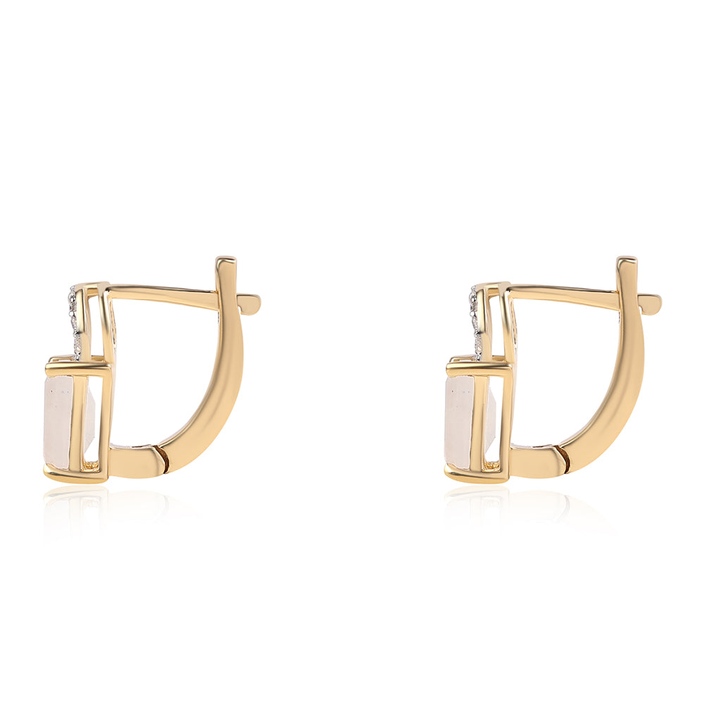 Brincos de Prata com Banho de Ouro com Pedra da Lua Arco-íris AA e Topázio Branco