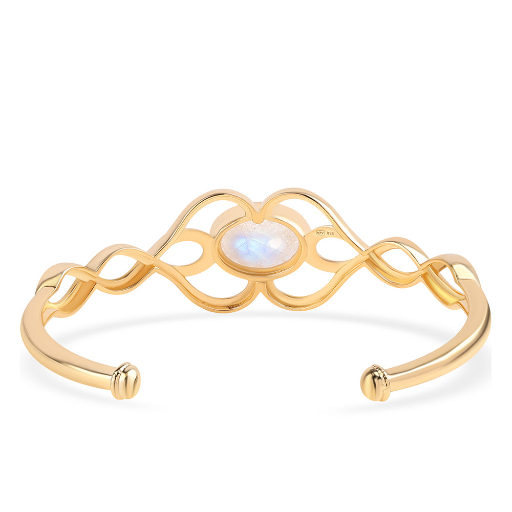 Pulseira de Prata com Banho de Ouro com Pedra da Lua Arco-íris AA  Contraste: Cabeca de Veado (800)