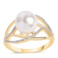 Anel de Prata com Banho de Ouro com Pérola de Água Doce Branca e Topázio Branco  Contraste: Cabeca de Veado (800)