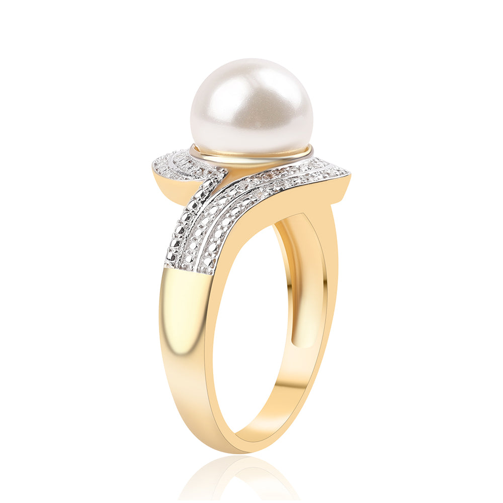 Anel de Prata com Banho de Ouro com Pérola de Água Doce Branca e Topázio Branco  Contraste: Cabeca de Veado (800) 3 