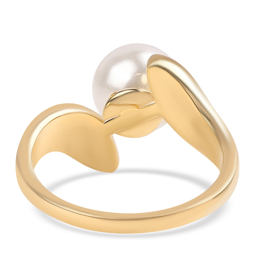 Anel de Prata com Banho de Ouro com Pérola de Água Doce Branca e Topázio Branco  Contraste: Cabeca de Veado (800) 2 