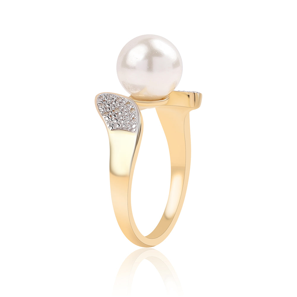 Anel de Prata com Banho de Ouro com Pérola de Água Doce Branca e Topázio Branco  Contraste: Cabeca de Veado (800) 3 