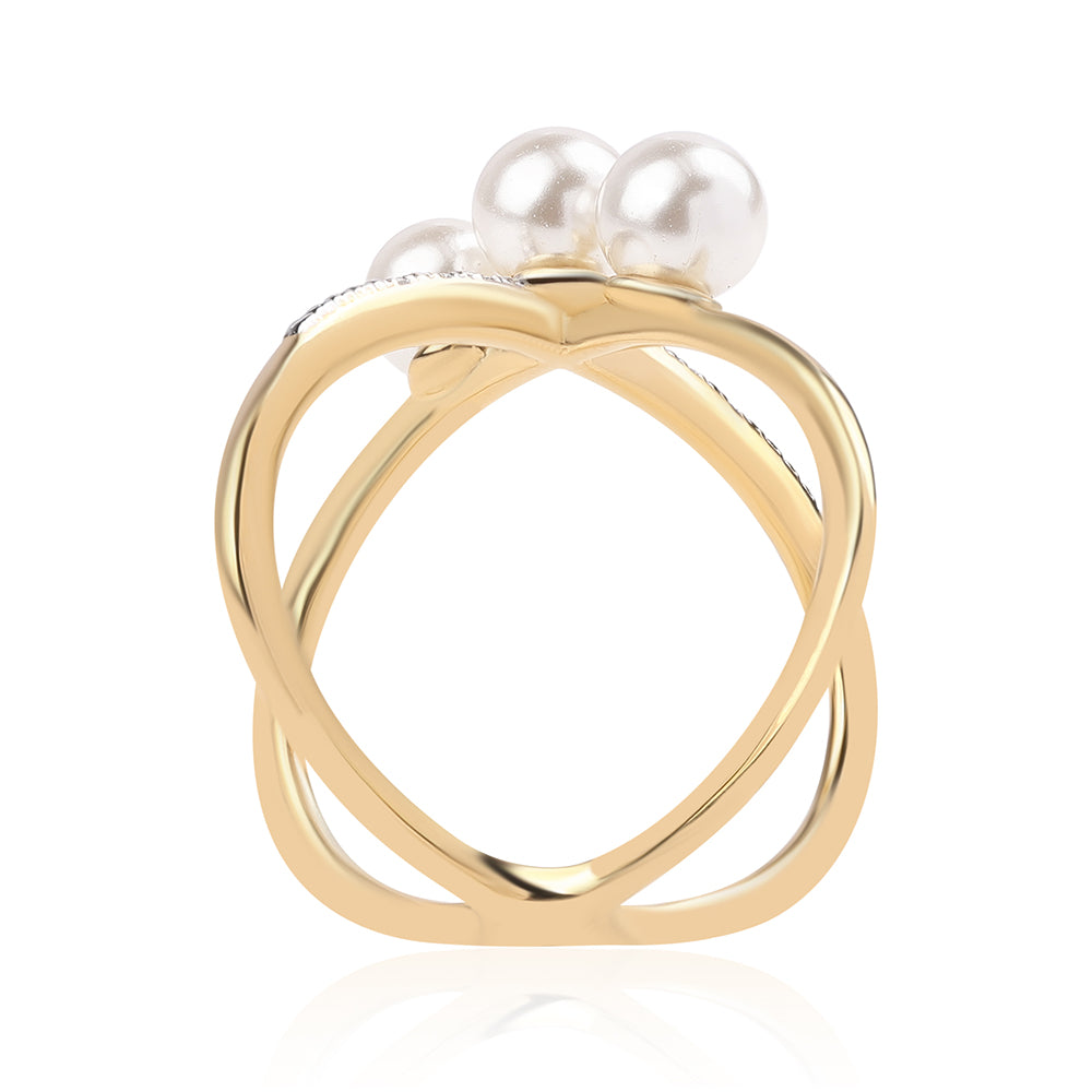 Anel de Prata com Banho de Ouro com Pérola de Água Doce Branca e Topázio Branco  Contraste: Cabeca de Veado (800)