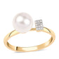 Anel de Prata com Banho de Ouro com Pérola de Água Doce Branca e Topázio Branco