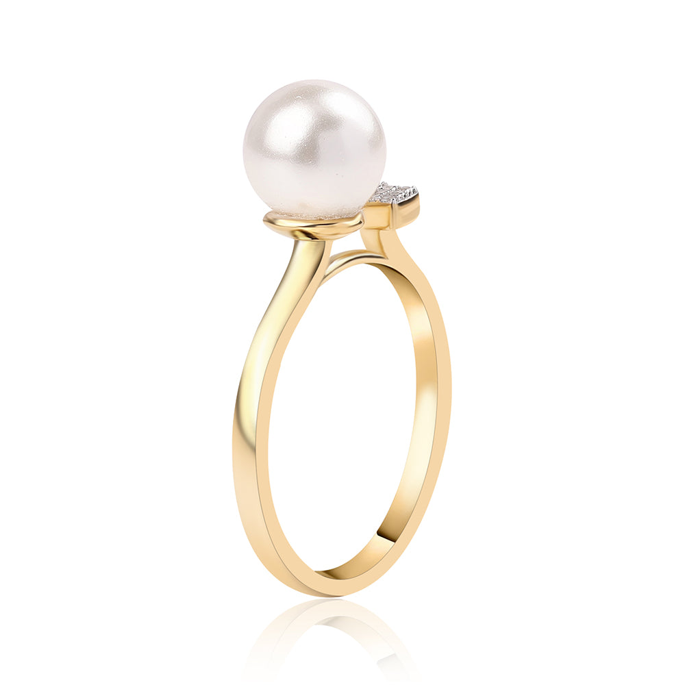 Anel de Prata com Banho de Ouro com Pérola de Água Doce Branca e Topázio Branco 2 