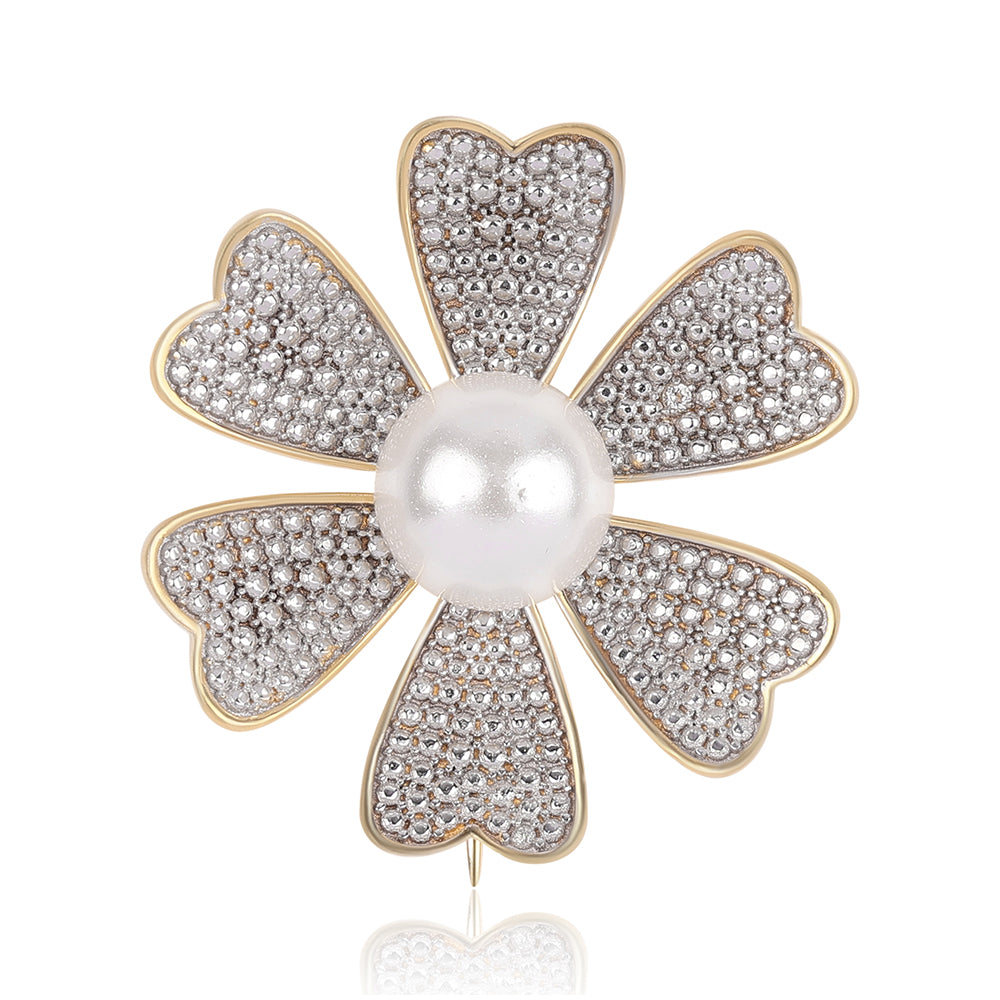 Alfinete de Prata com Banho de Ouro com Pérola de Água Doce Branca  Contraste: Cabeca de Veado (800)