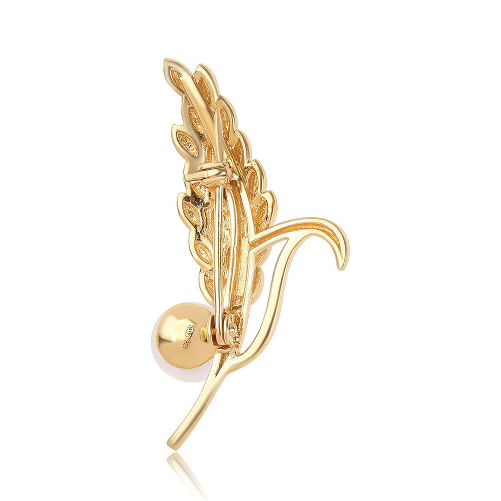 Alfinete de Prata com Banho de Ouro com Pérola de Água Doce Branca  Contraste: Cabeca de Veado (800) 2 