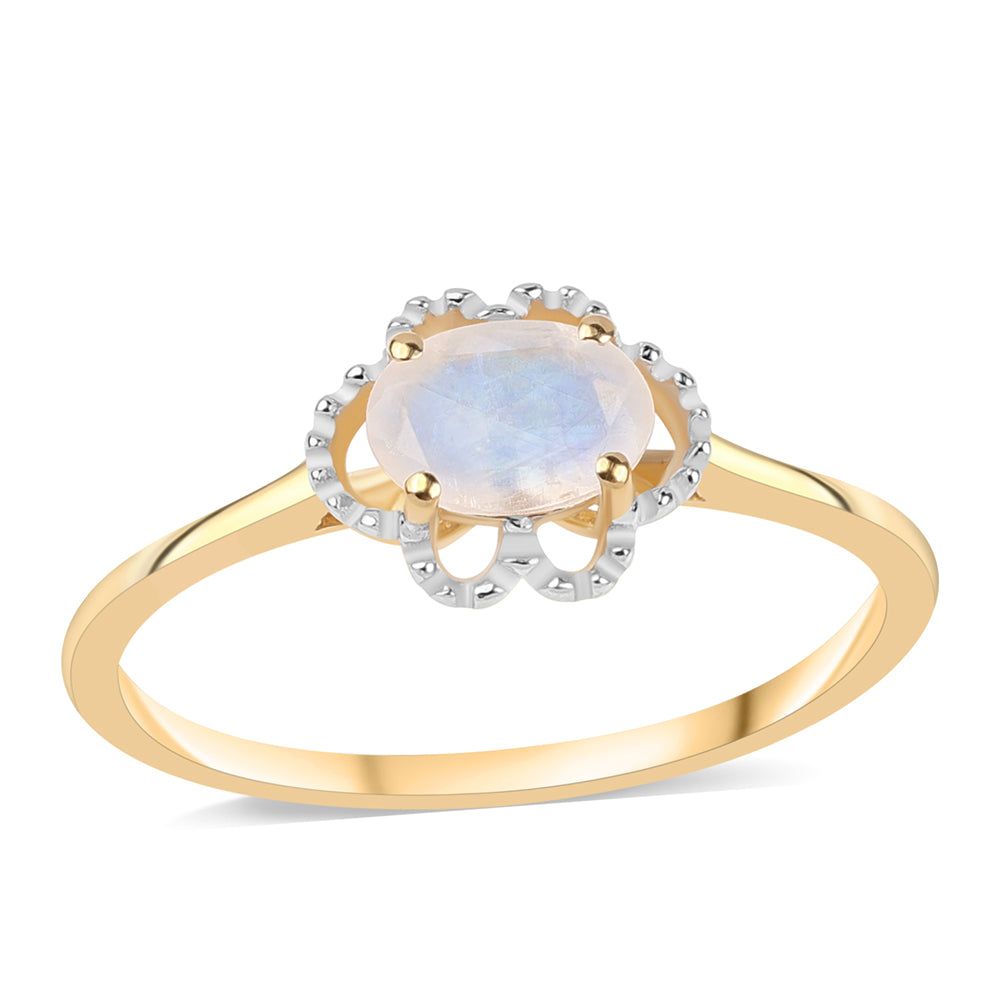 Anel de Prata com Banho de Ouro com Pedra da Lua Arco-íris AA 1 