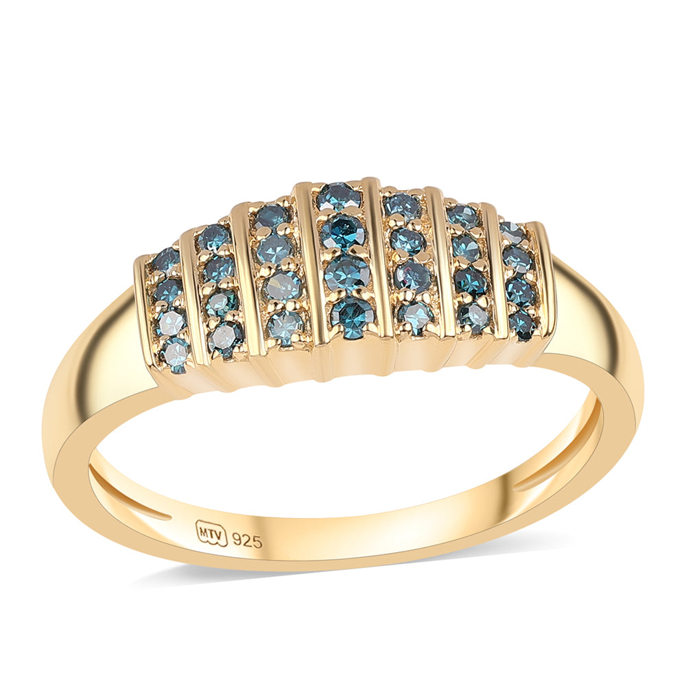 Anel de Prata com Banho de Ouro com Diamante Azul 1 