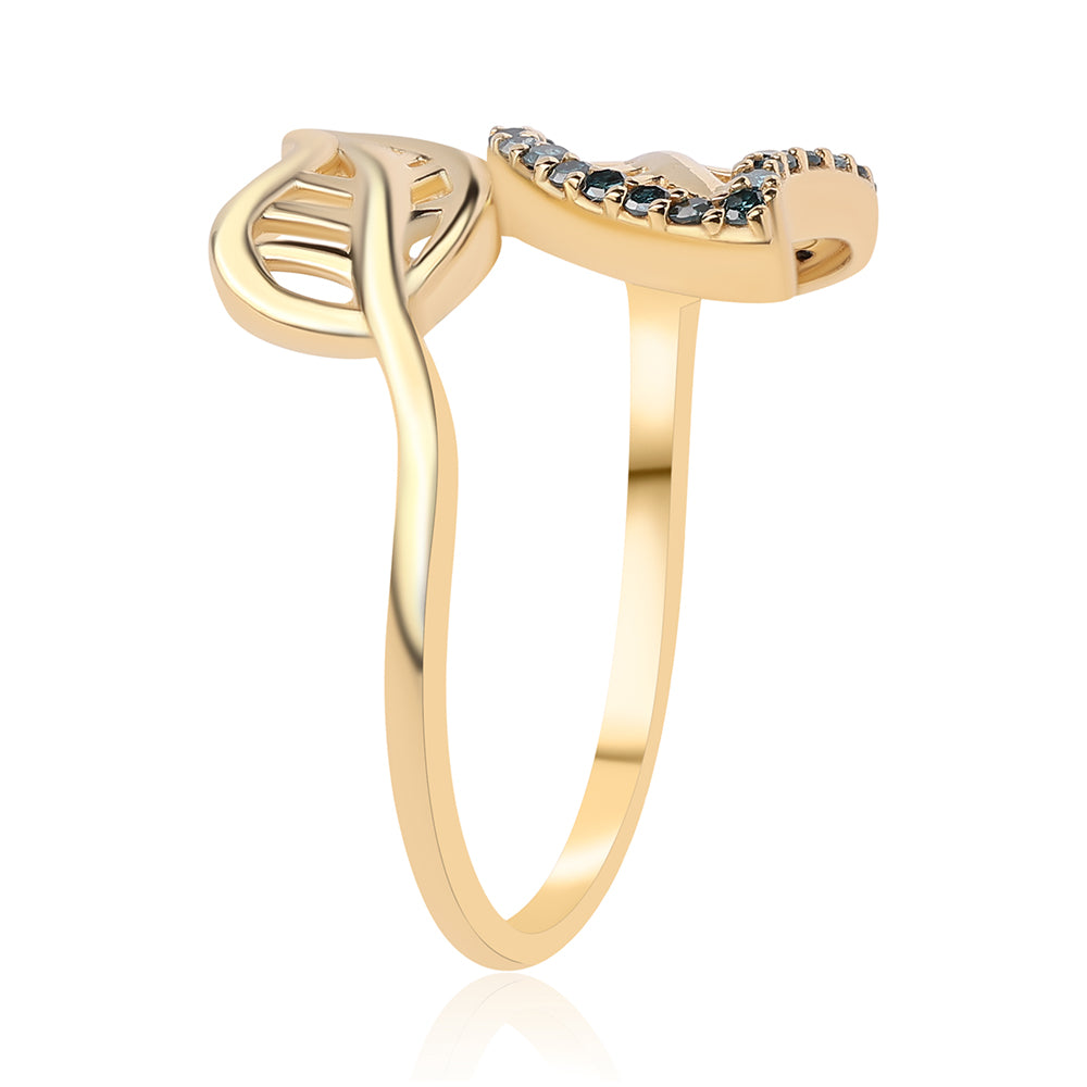 Anel de Prata com Banho de Ouro com Diamante Azul 2 