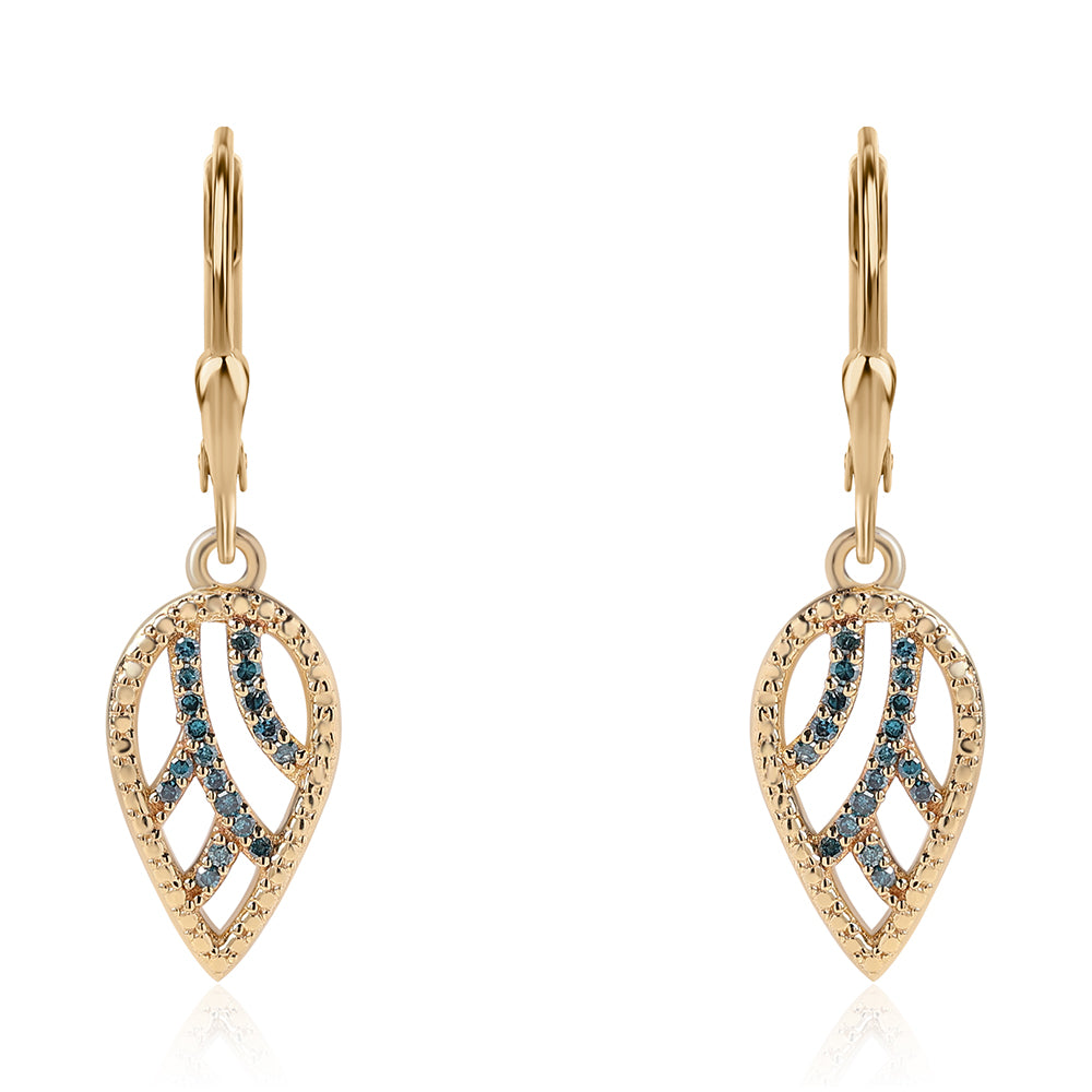 Brincos de Prata com Banho de Ouro com Diamante Azul 2 