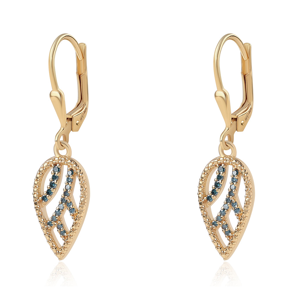 Brincos de Prata com Banho de Ouro com Diamante Azul