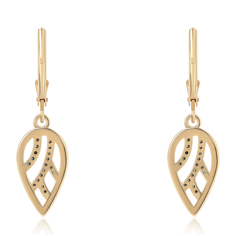 Brincos de Prata com Banho de Ouro com Diamante Azul